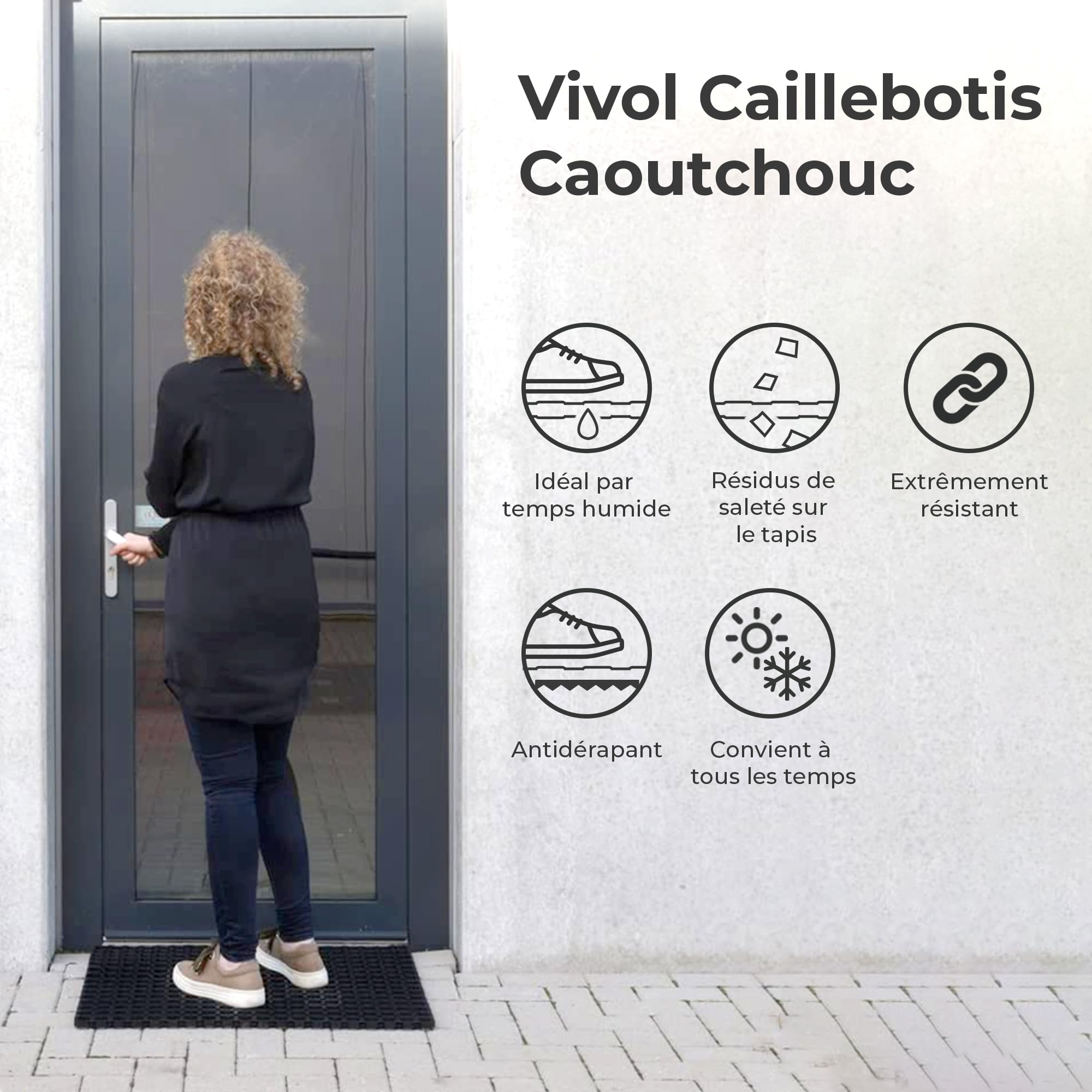 Vivol Caillebotis en Caoutchouc 100x150cm - Tapis pour l'Intérieur et l'Extérieur - Paillasson Extérieur Entrée à Usages Multiples