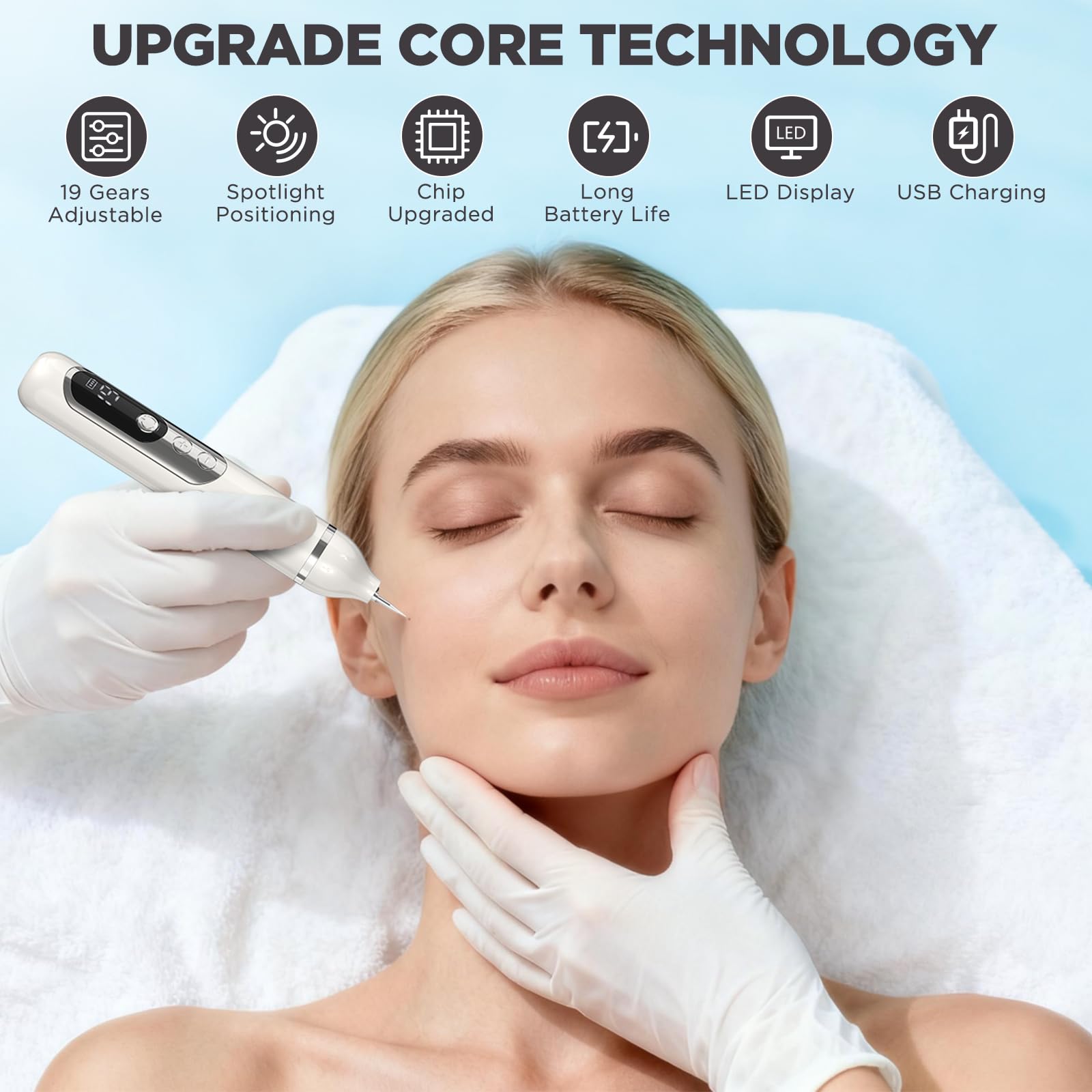 Eliminar Verrugas, Lápiz Para Eliminar Verrugas Cutáneas Lápiz Para Eliminar Lunares con Plasma 19 Niveles De Intensidad y Luz LCD Aguja Reemplazable para Rostro Cuerpo Verrugas Pecas Nevos