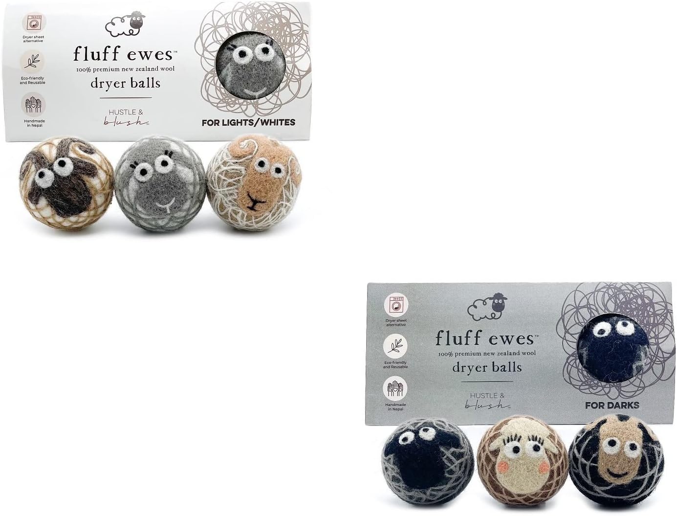 Fluff Ewes Premium Handmade New Zealand Reusable Wool Dryer Balls for Laundry, Anti-Static Alternative to Liquid Fabric Softener, Plastic Dryer Balls or Dryer Sheets, 6 Pack Bundle with Boxes