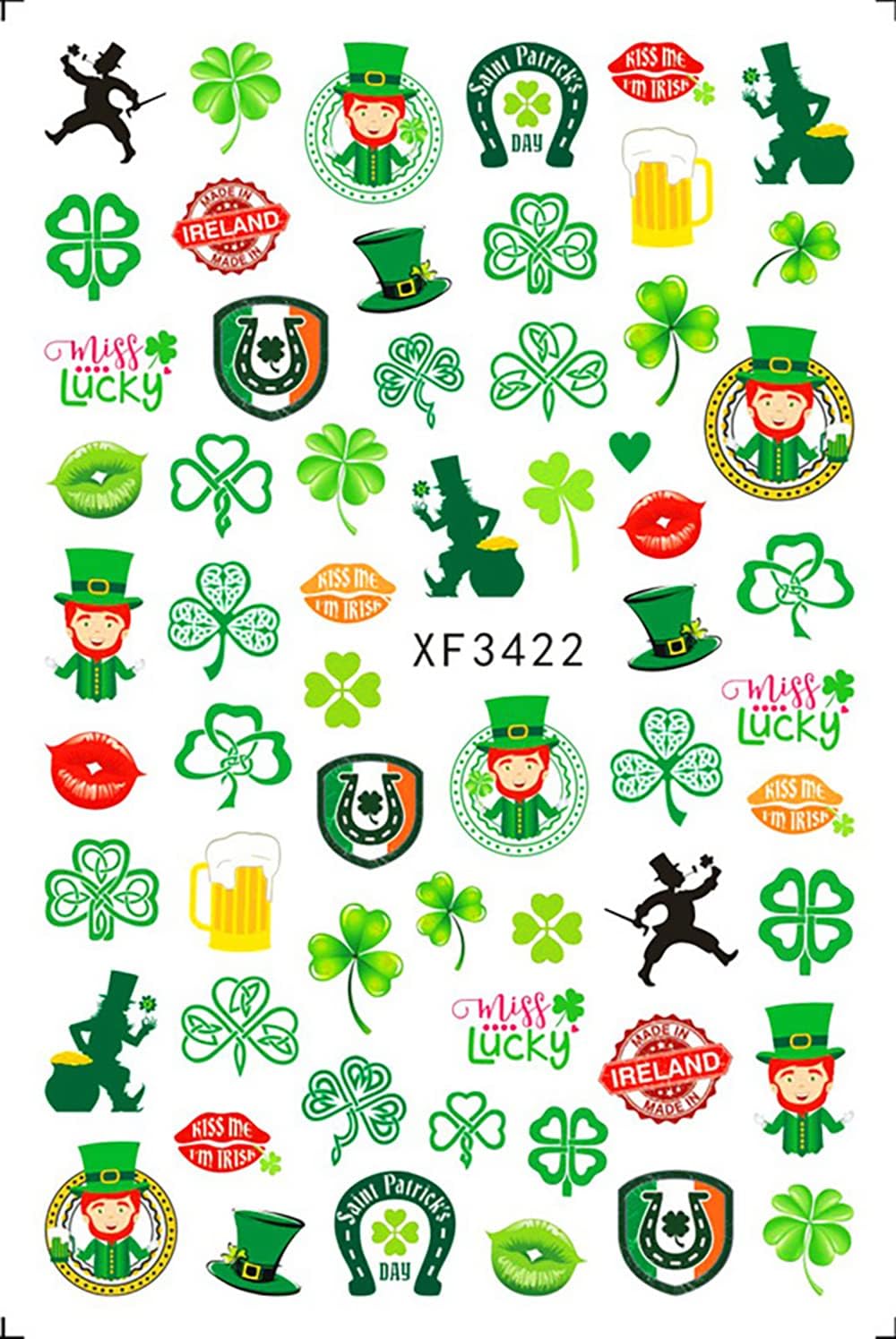 St. Patrick's Day Nail Stickers Self-Adhesive Nail Art Decals Shamrock Beer Gold Coin Leprechaun Pattern Cute 3D Nail Accessories Green Lucky Nail Decals for Women Girls DIY Nail Decoration 6 Sheets : Beauty & Personal Care