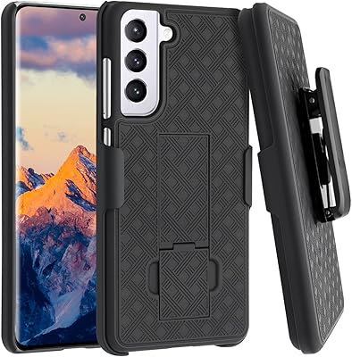 Samsung Galaxy S21 FE Case, Fingic Galaxy S21 FE Holster Case Combo Shell Slim Rugged Case with Kickstand Swivel Belt Clip Holster Shockproof Cover for Samsung Galaxy S21 FE 5G 2022, Black