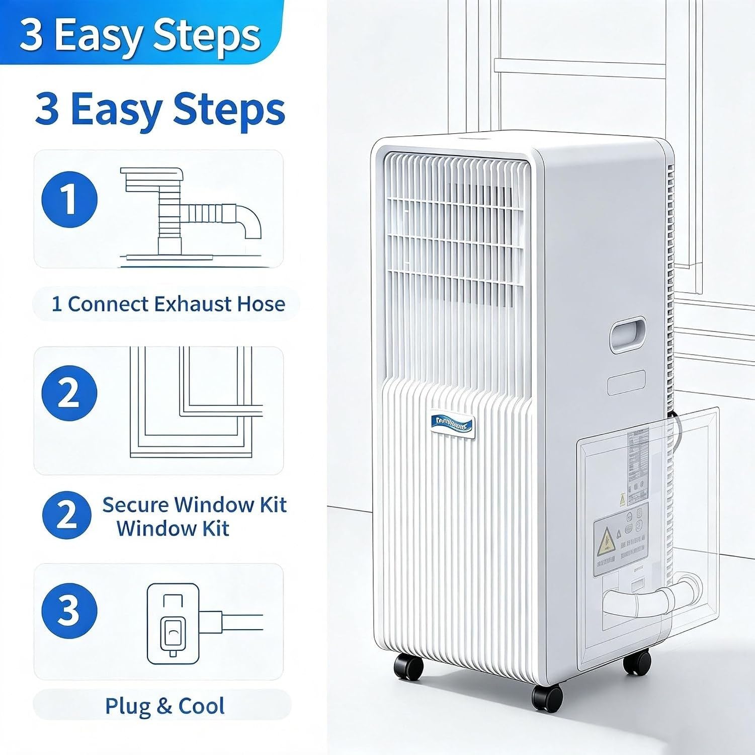 Aire Acondicionado Portátil 14000 BTU Frío y Calor 2 en 1, Unidad de Enfriamiento Compacta con Ruedas Giratorias, Equipo de Climatización Móvil de Pie,, A+Hot & Cold 14000 BTU, A+Hot & Cold 14000 BTU