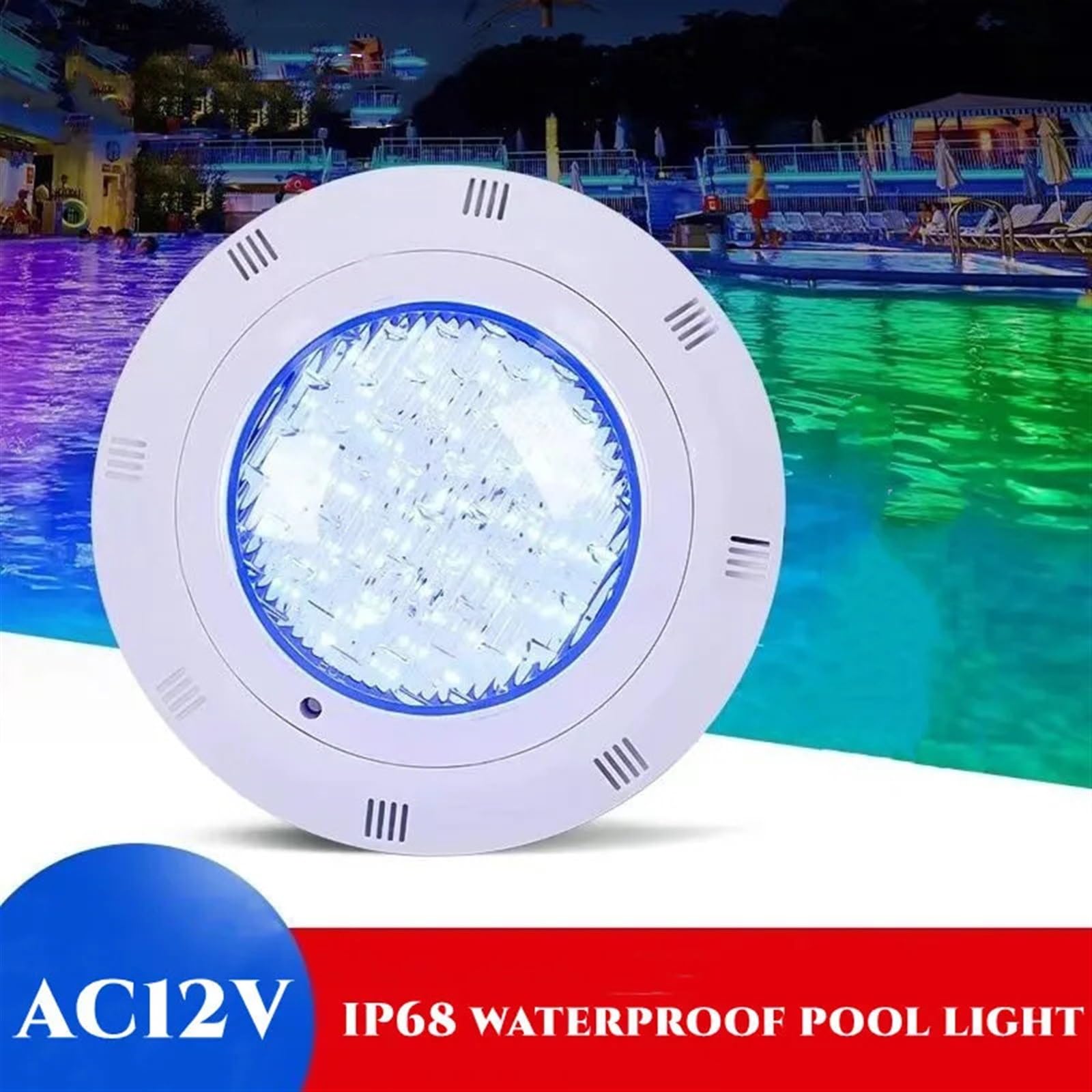 EDEDE Luci Piscina, 12V-ABS Luce Subacquea a LED da Parete IP68 Impermeabile a Sette Colori con Telecomando Illuminazione for Piscina 18W25W35W45W(Blauw,24W)