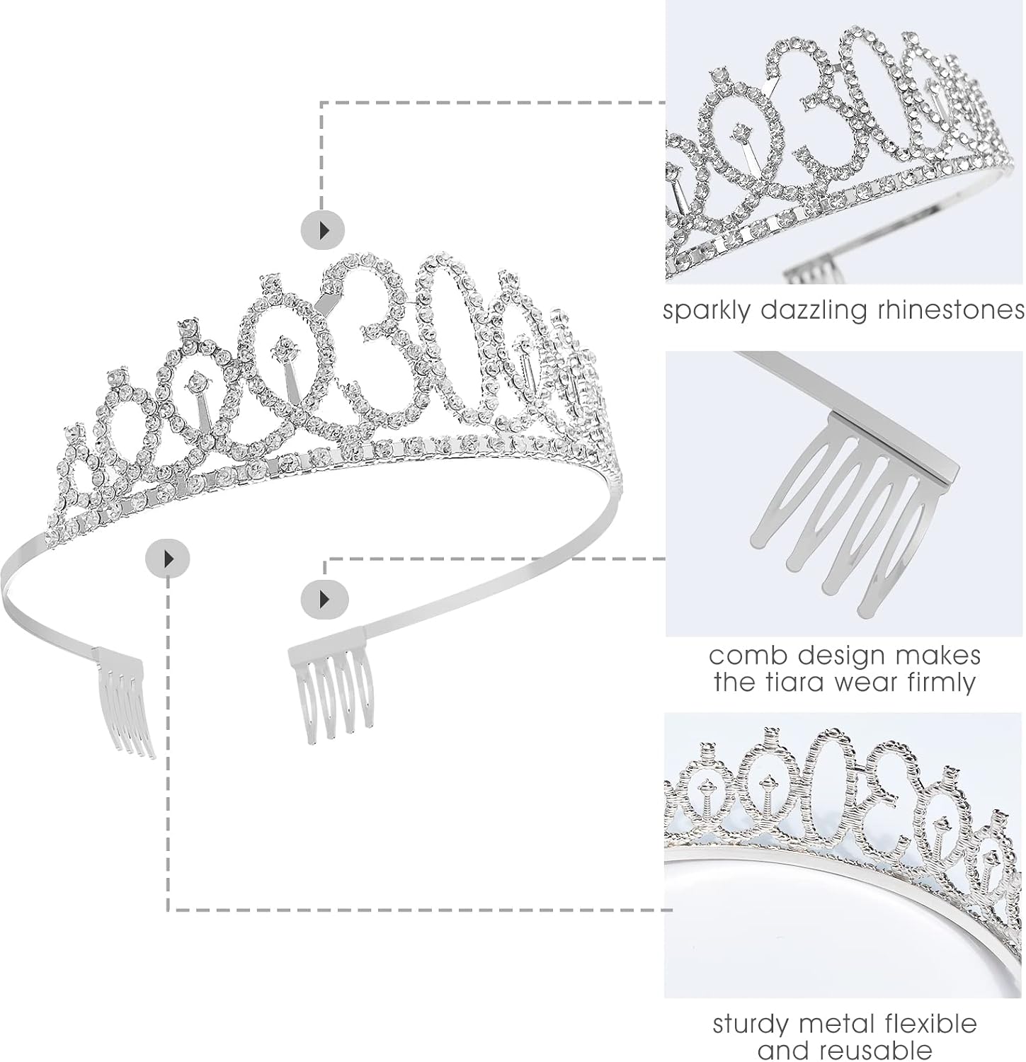 FUNSACHY 30th Birthday Sash & Rhinestone Tiara Set, 30 Year Old Birthday Gifts for Her Happy 30th Birthday Party Decorations and Supplies Decorations for Women (Silver) image 2