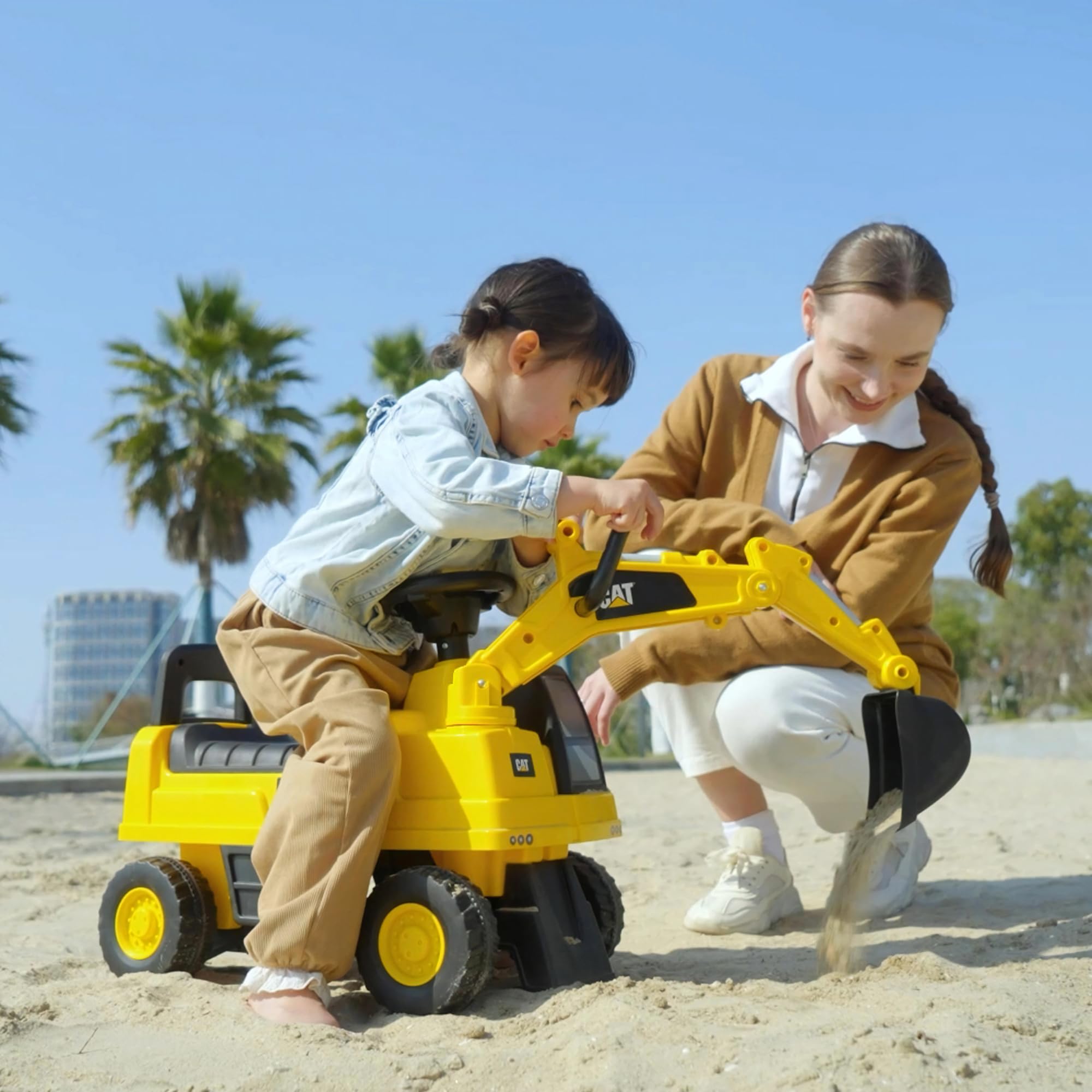 HOMCOM Ruspa Giocattolo con Licenza Caterpillar e Vano Contenitore, Escavatore Giocattolo Cavalcabile per Bambini da 1-3 Anni, Senza Batteria, Giallo