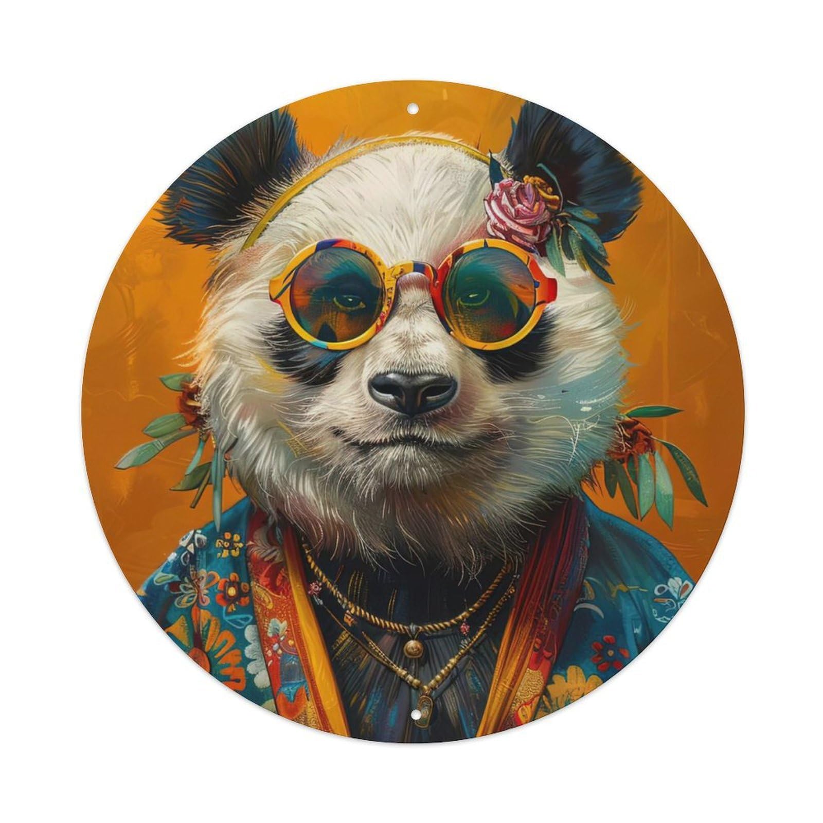 Animal Portrait of A Panda Vintage Metal Tin Sign Plaque Wall Decor for Cafe, Club, Garden Round Metal Poster 8x8Inch