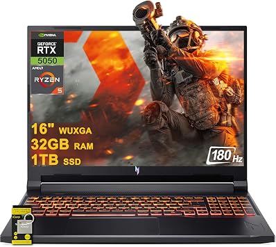 acer Nitro V 16 AI Gaming Laptop 16" WUXGA IPS 180Hz AMD Zen4 6-core Ryzen 5 240 32GB RAM 1TB SSD GeForce RTX 5050 Up to 421 AI Tops Backlit Win11 w/ICP Hub