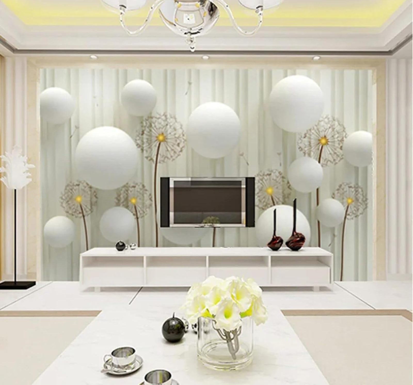 XLMING Creative Three Dimensional Circular Dandelion Unique 3D Wallpaper Luxury Silk Study Dining Feature Sofa Grey Bedroom Living Room Tv Decorative Wall-430cm×300cm