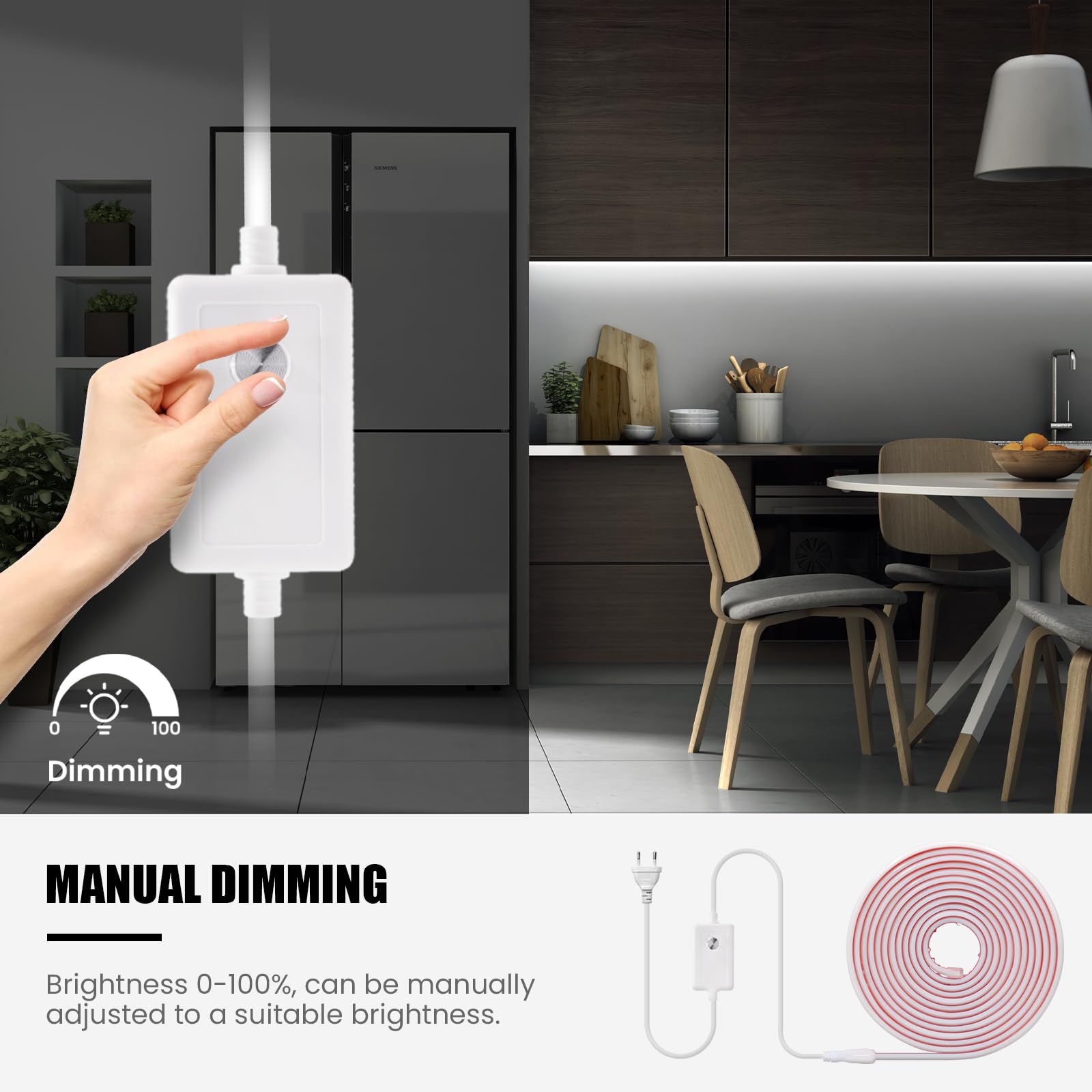 288 LED/m tira de neón LED COB regulable CRI85+,IP65 resistente al agua,flexible,AC220-240V,recortable,diseño DIY,iluminación decorativa para el hogar y tiendas [20m, blanco natural 4000K]