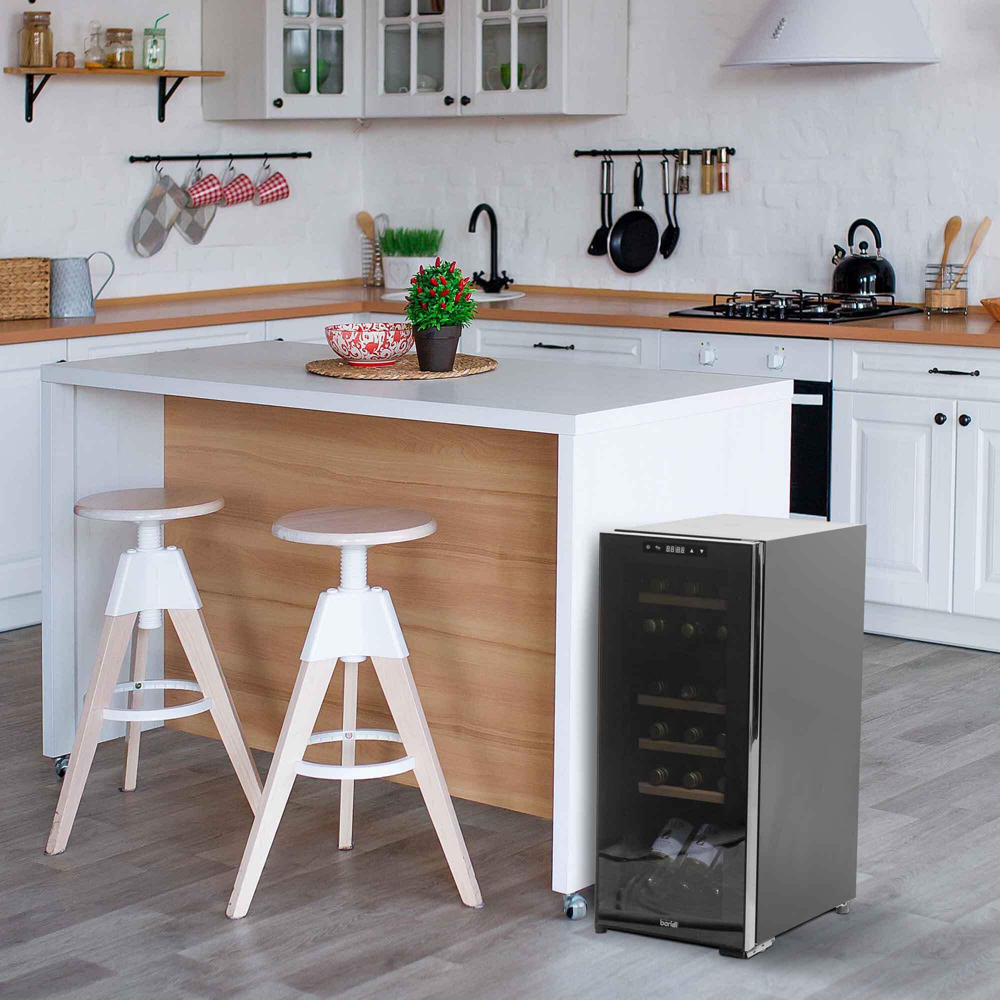 Dellonda Baridi 18 Bottle Dual Zone Wine Cooler, Fridge with Digital Touch Screen Controls, Wooden Shelves & LED Light, Black - DH89 — view 4