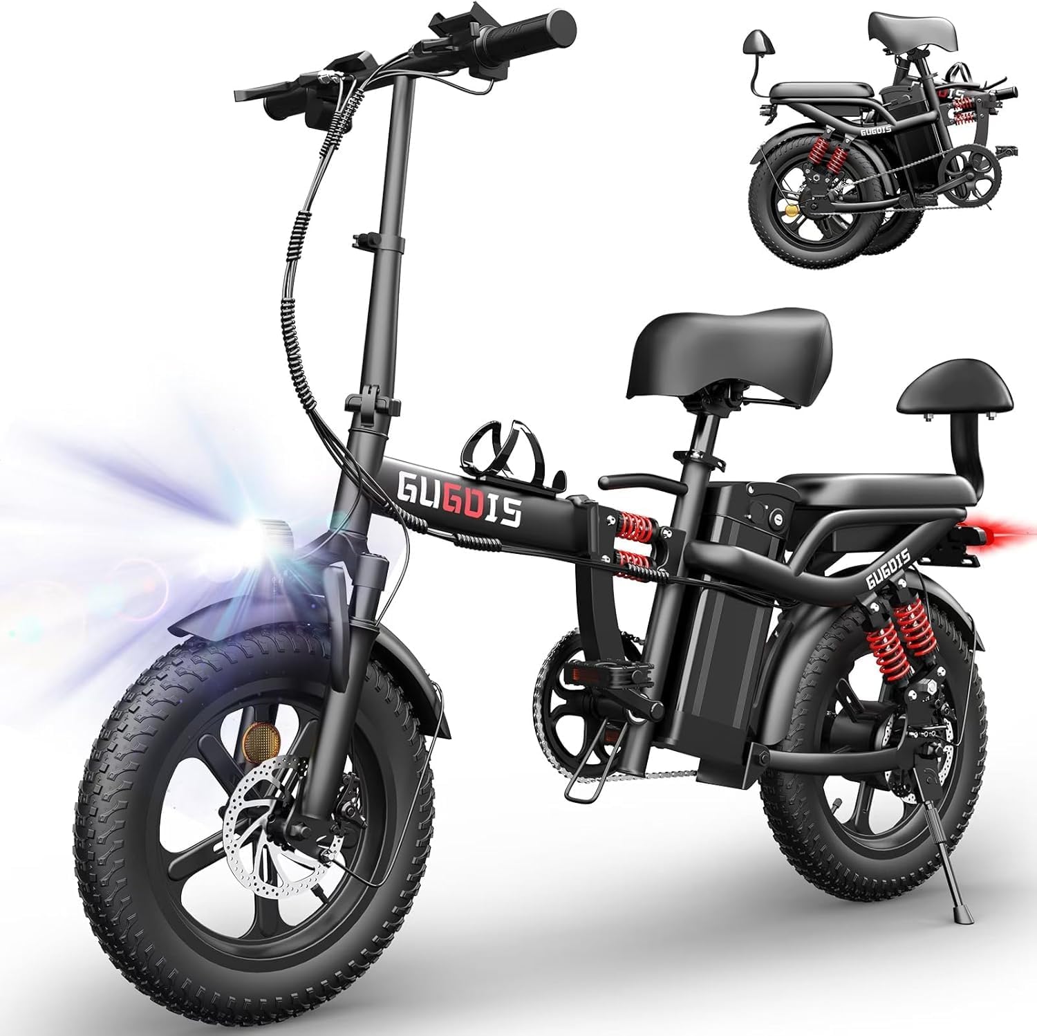 Folding Electric Bike for Adults, 2 Seater Electric Bike, 750W/1000W Peak Motor, 48V Removable Battery, Up to 28/30MPH & 45/60Miles, 16"/20" Tire Ebike, All-Terrain Foldable Electric Bicycles