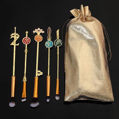 Miniatura 7 de Juego de pinceles de maquillaje periféricos Zeldal, juego de 5 brochas de maquillaje Zeldal Shield, regalo de cosplay, mango de metal, kit de