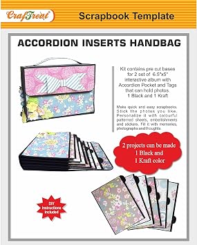 CrafTreat Accordian Scrapbook Album for Anniversary - Contains Precut Base for Making 2 Albums of Accordian Inserts Handbag (1 Black and 1 Kraft) 6.5X5 - Memories DIY Scrapbook for Birthday