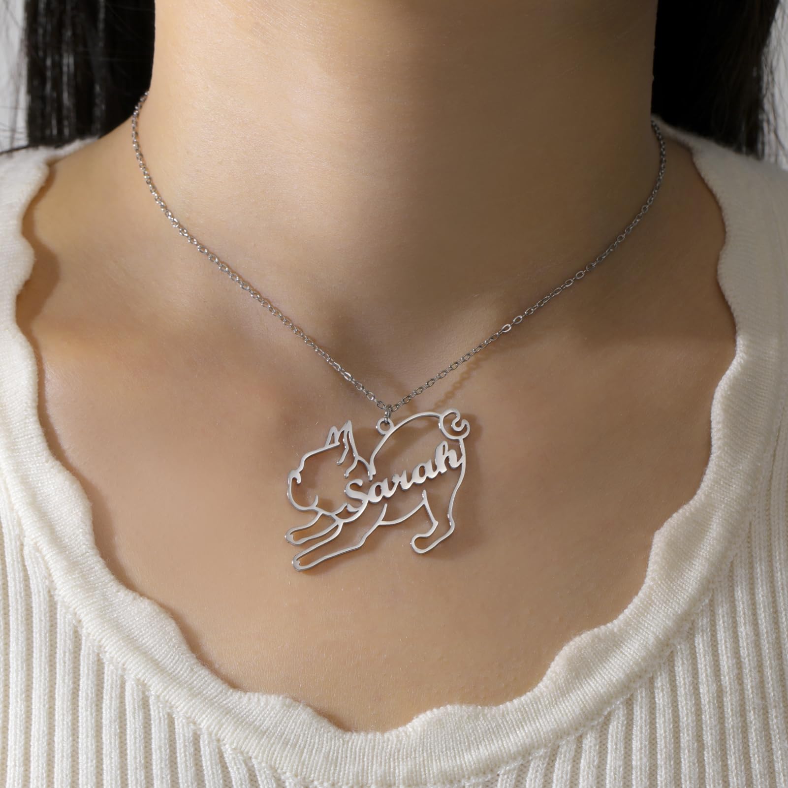 Zierliche individuelle Hundenamen-Halskette, individueller Tiernamen-Anhänger, Dackel, Pudel, Labrador, Deutscher Schäferhund, personalisierter Haustier-Gedenkschmuck