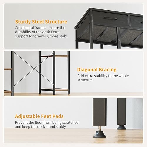 Miniatura 4 de CubiCubi Escritorio para computadora de 47 pulgadas con 3 cajones y estantes de almacenamiento, pequeño escritorio de oficina en casa, mesa de