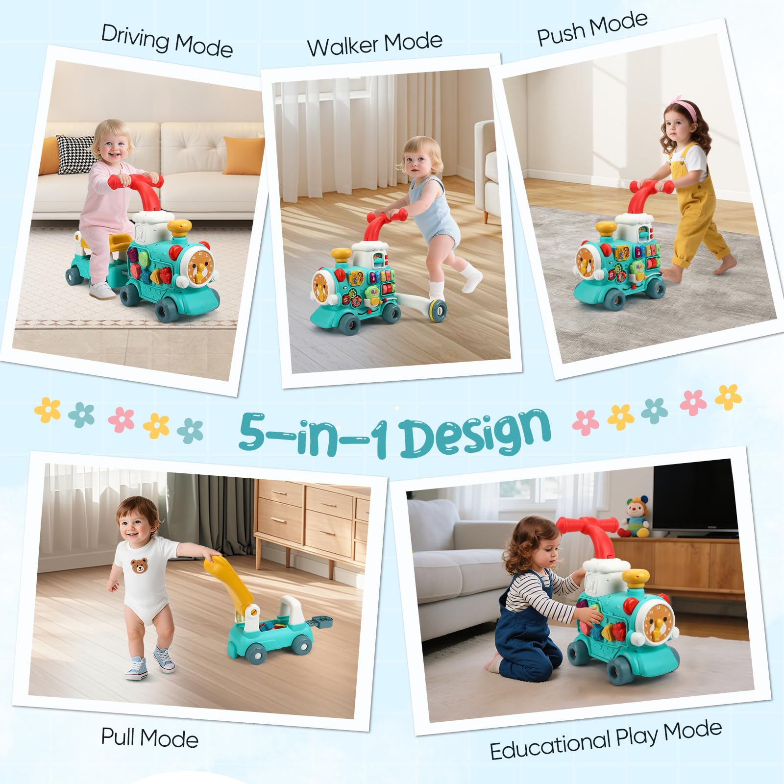 Andadores para Bebes, Andador 5 en 1 con Velocidad Ajustable, Multifunción Andadera para Bebe con Juguetes Montessori y Música, Regalo para Niños y Niñas para Bebés Mayores de 6 Meses