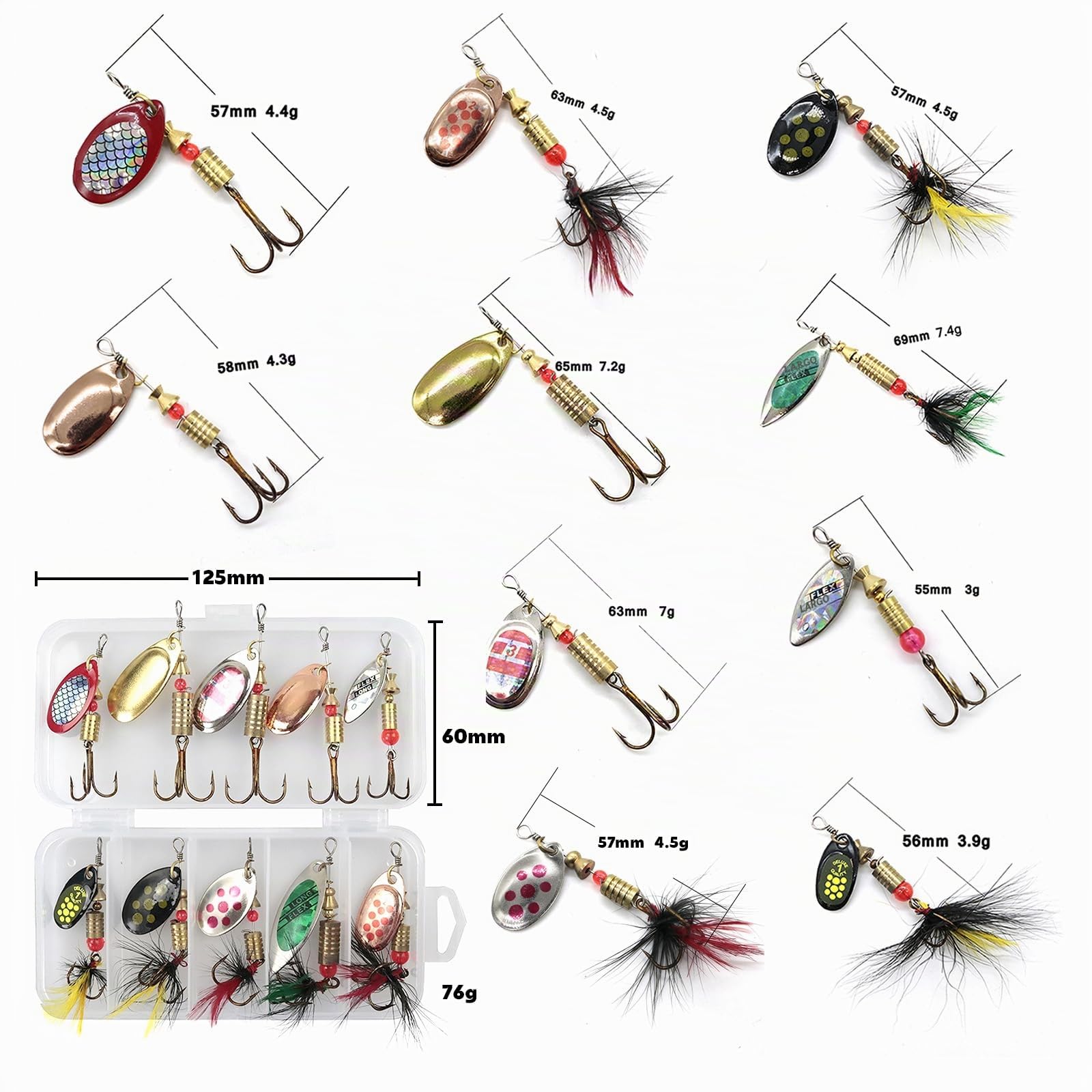 10 Piezas Señuelos de Pesca Kits de Señuelos Cucharillas Pesca Señuelos Pesca Artificiales Pesca Accesorios con Caja Tackle para la Trucha,Lucio Perca Trucha Pike Salmon Bass