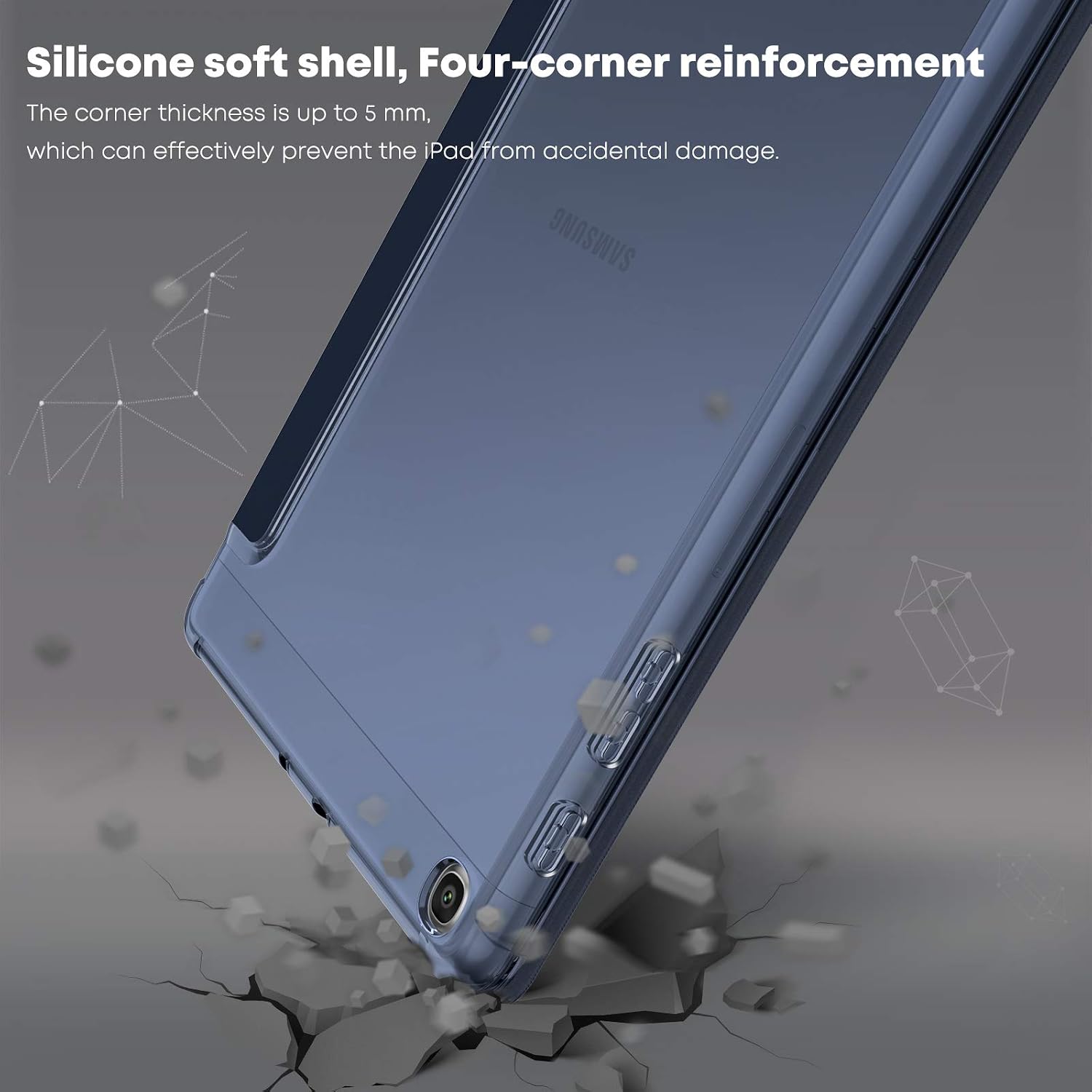 INFILAND Samsung Galaxy Tab A 10.1 2019 Case, Tri-Fold Case with Frosted Translucent Back Protector Compatible with Samsung Galaxy Tab A 10.1 Inch Model SM-T510/T515 2019 Release Tablet, Navy