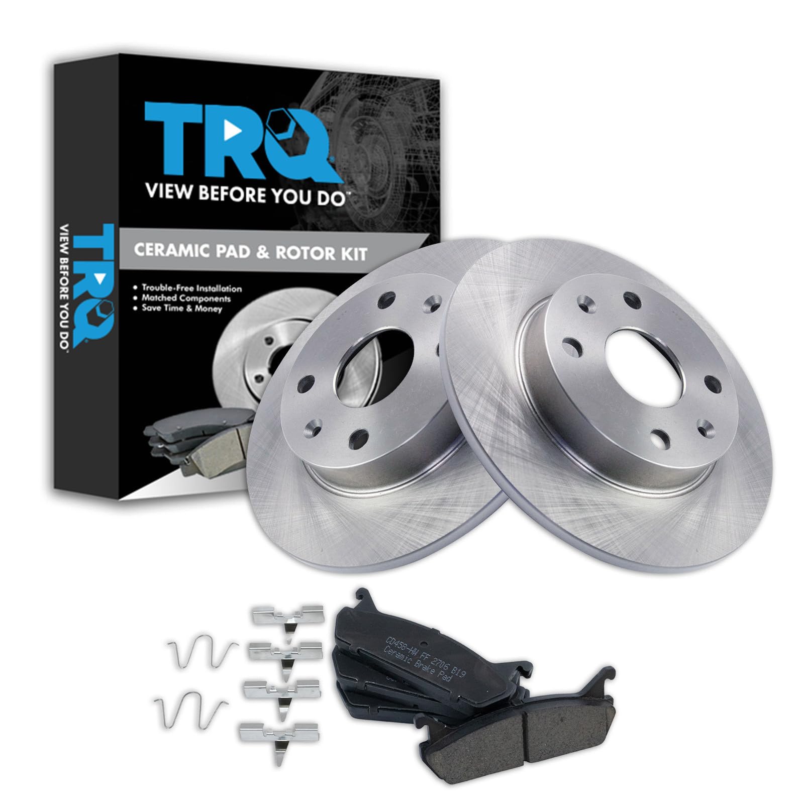 TRQ Rear Brake Pad and Rotor Set Ceramic Compatible with 1990-1993 Mazda Miata