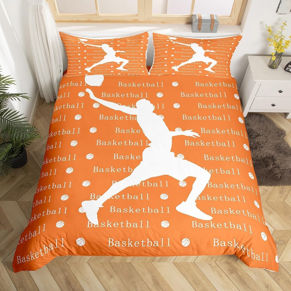 NUEYSP Double Duvet Set Basketball Double Bed Duvet Cover Set for Kids Aldult with Zipper Closure Hypoallergenic Microfiber Quilt Cover 78.7"x 78.7" + 2 Pillowcases 19.7"x 29.5"