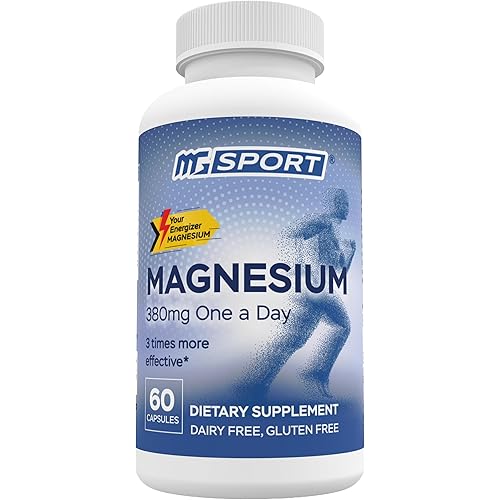 MGSPORT Magnesium Supplement 380mg - High Absorption Magnesium Complex Formula with Vitamins B6, D, E - Supports Muscle Function and Sleep Quality - 60 Servings