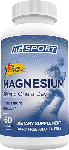 MgSport Magnesium Supplement 380mg - High Absorption Magnesium Complex Formula with Vitamins B6, D, E - Supports Muscle Function and Sleep Quality - 60 Servings