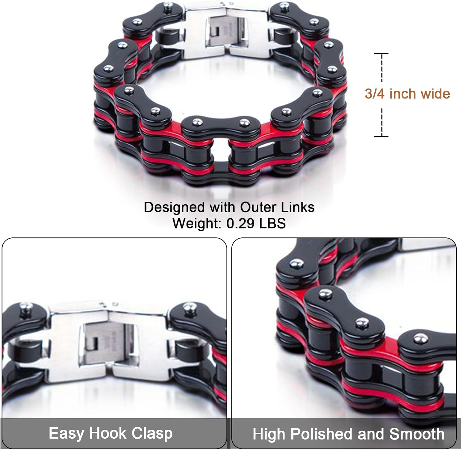 Dream Apparel Mens Stainless Steel Bike Chain Motorcycle Chain Bracelet for Women, 3/4 Inch Wide Heavy Metal Biker Bracelet, Bicycle Link Chain Bracelet