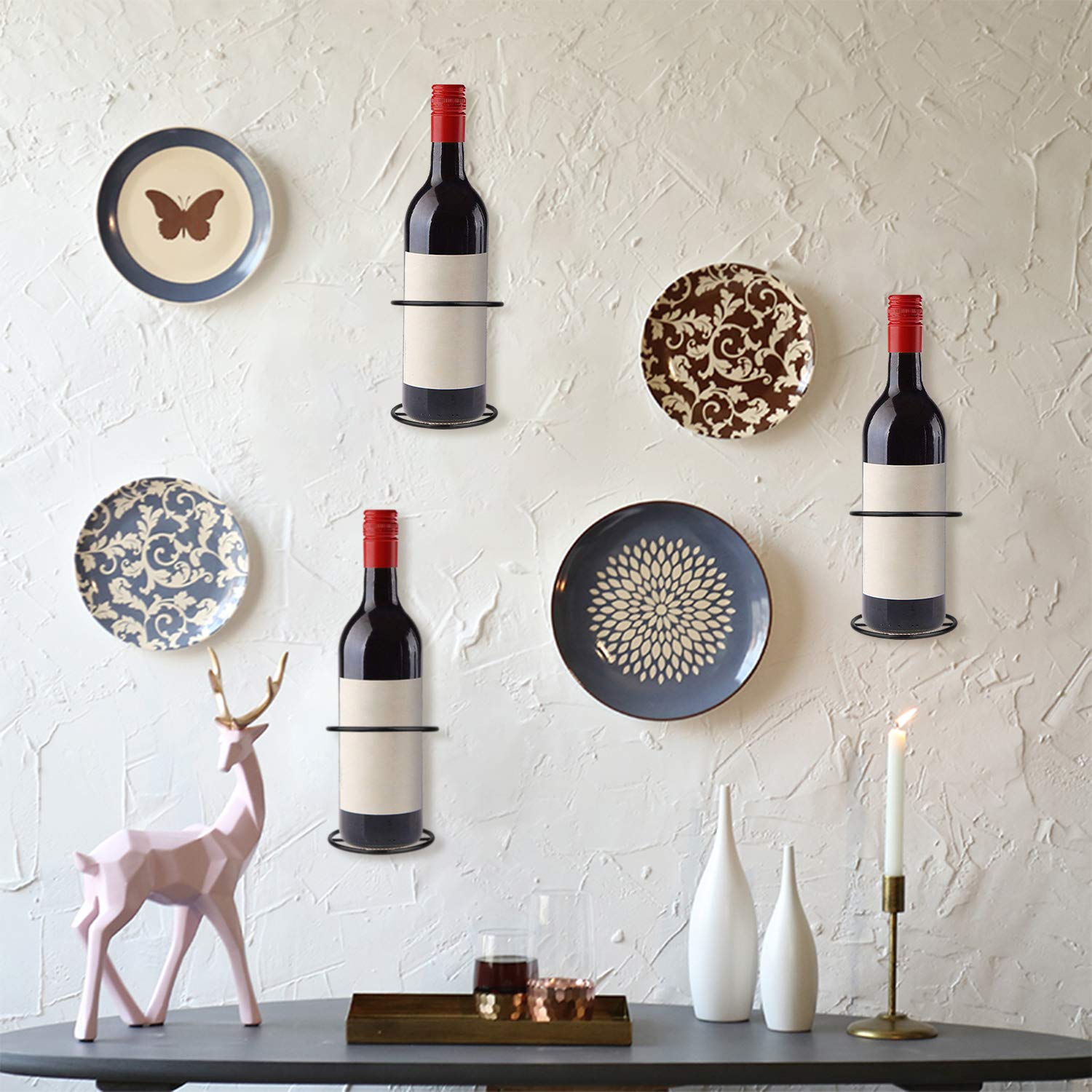 Estante de vino montado en la pared en espiral, soporte de exhibición de botellas de metal para almacenamiento y decoración temática (estilo hacia arriba), color negro 7