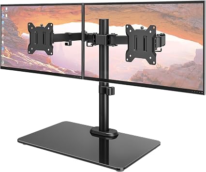 monTEK Freestanding Dual Monitor Stand for 17-32", 22 lbs Each, Glass Base