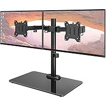 monTEK Freestanding Dual Monitor Stand with Sleek Glass Base for 17-32 inch Screens, Heavy-Duty Dual Monitor Mount Holds 22 lbs per Arm, Fully Motion Height Adjustable, VESA 75/100 MM