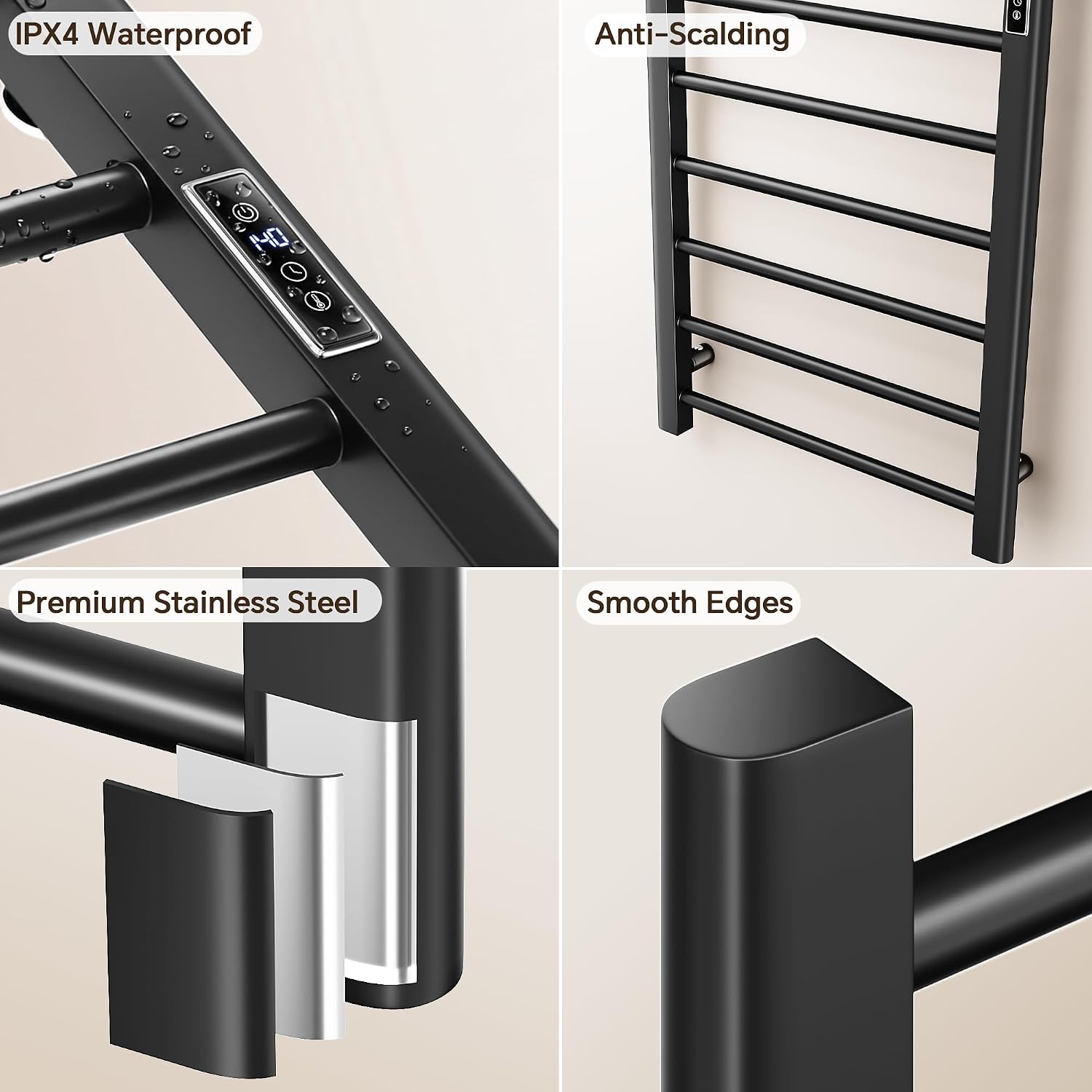 Electric Heated Towel Rack for Bathroom, 8-Bars, Black