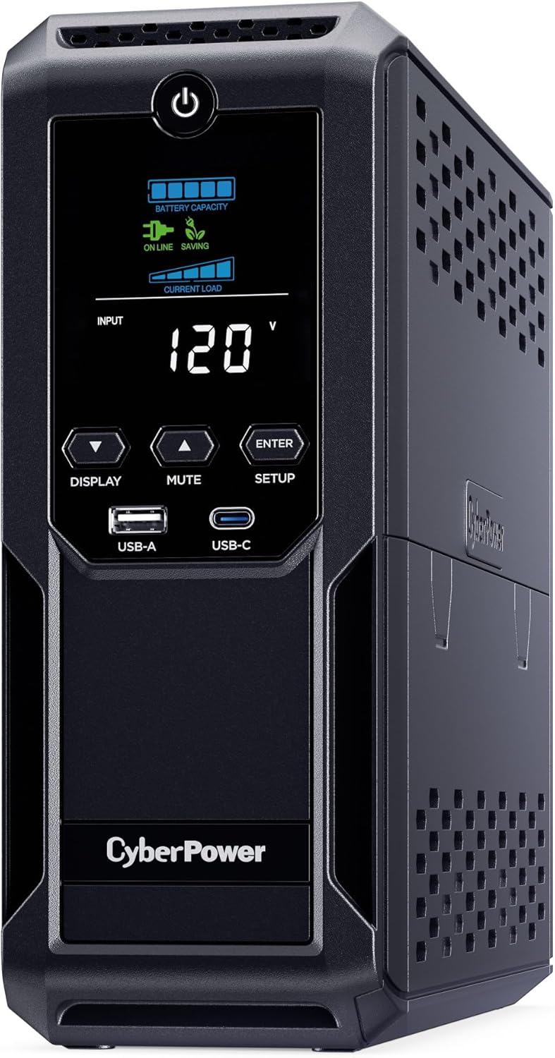 CyberPower CP1350AVRLCD3 Intelligent LCD UPS Battery Backup and Surge Protector, 1350VA/815W, 12 Outlets, 2 USB Ports, AVR, Mini Tower, UL Certified