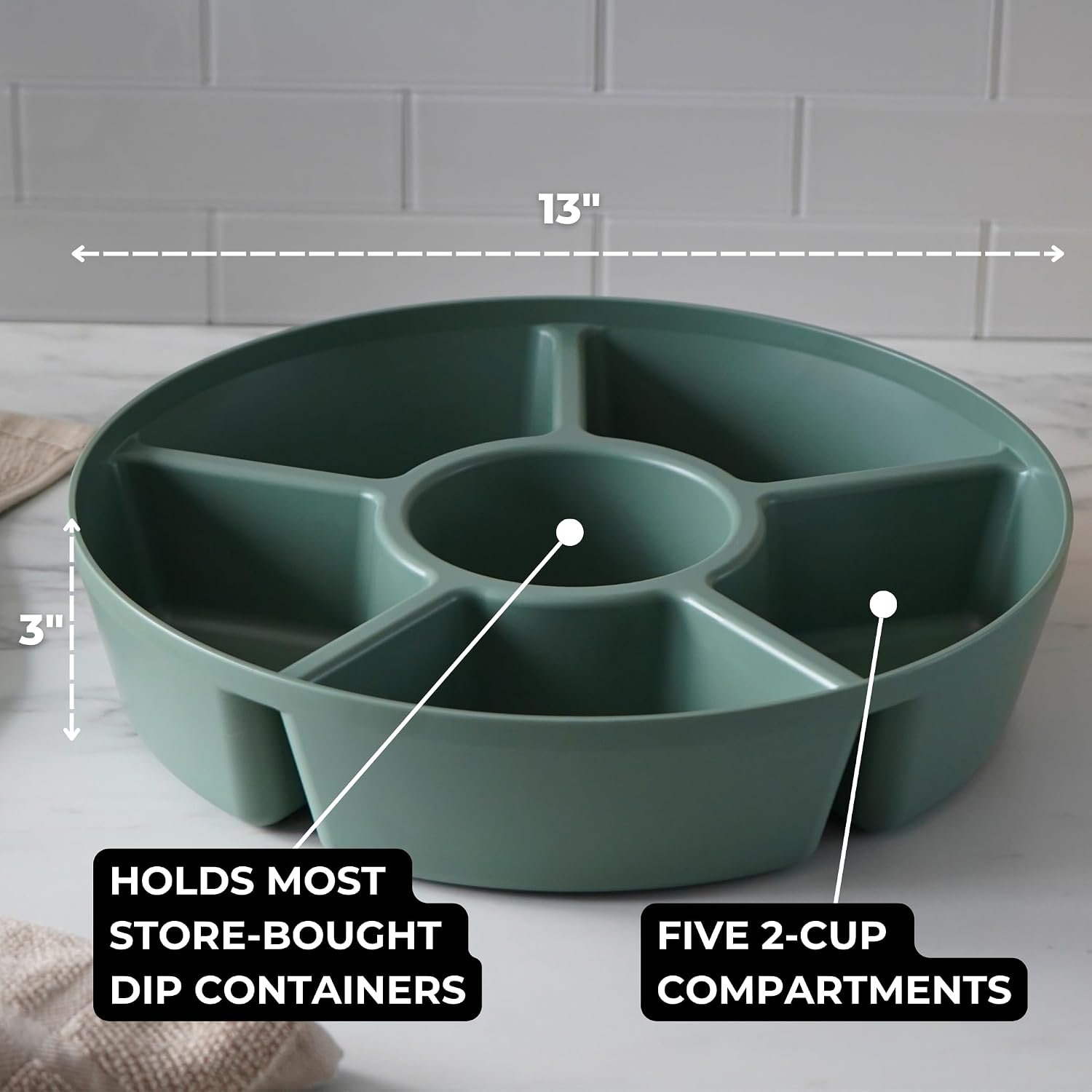 Divided Serving Tray with Airtight Lid, 6 Compartments, Green