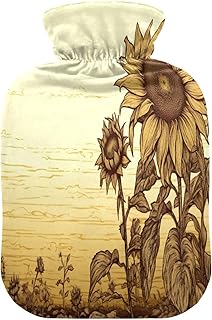 Wajiw Hot Water Bottle with Cover 1L Warm Water Bottle for Hot and Cold Compress Hot and Cold Therapies,Hand Feet Warmer,Sunflower