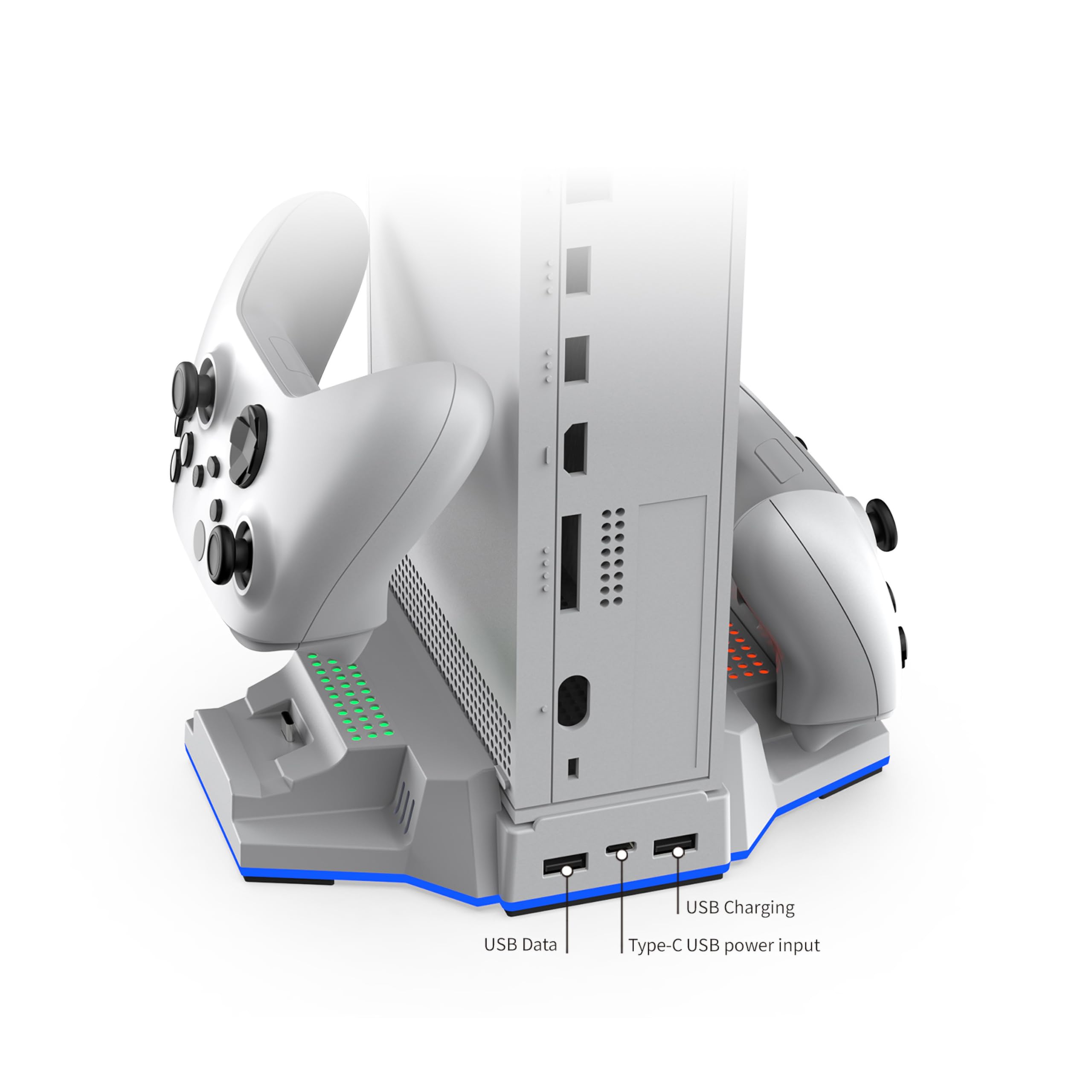 DOBE - Supporto di ricarica per console Xbox Series S con illuminazione ambientale, compatibile con controller Xbox One e Serie S, viene fornito con cavo di alimentazione e batteria, bianco, TYX-3612