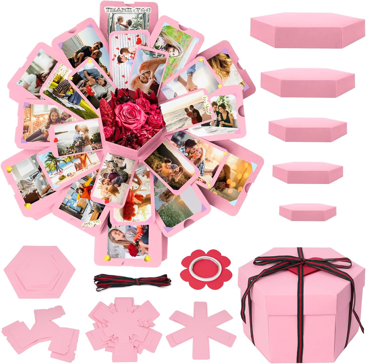 Koogel Explosion Gift Box, Surprise Picture Love Box Pink