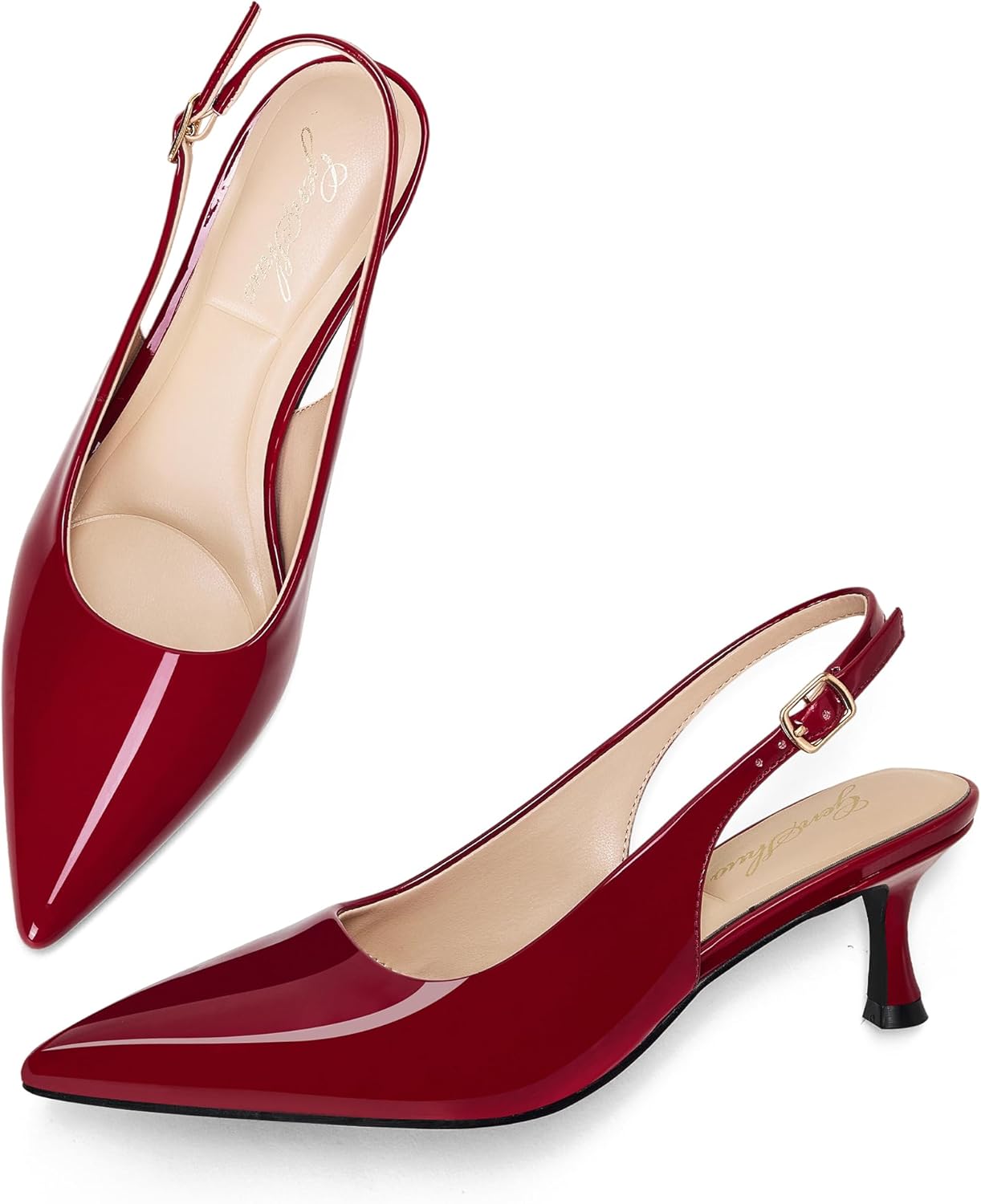 GENSHUO Kitten Heel Slingback Closed Pointed Toe Low Heels Pumps Women 2 Inch Short Strap Dressy Comfortable Wedding Dating Work Shoes