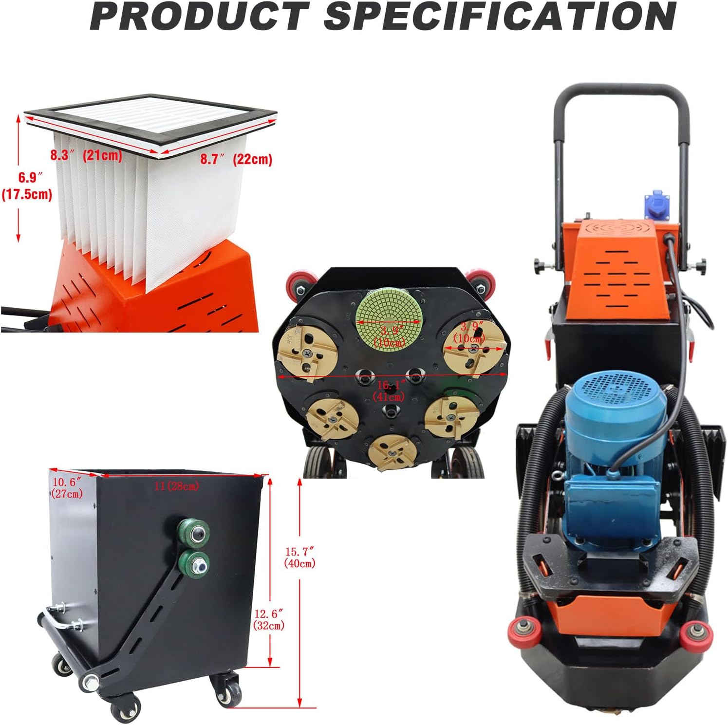 Electric Concrete Floor Grinder Dust Free Grinding Heavy Duty Floor Polisher with 6 Discs for Epoxy Terrazzo Marble Ground 220V 4KW