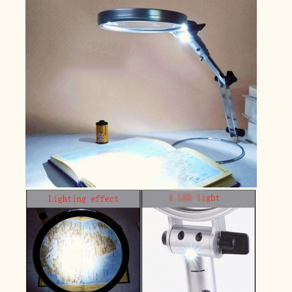 YSJNGF Lupa de Escritorio Lupa de Aumento Flexible Lámpara de Lupa iluminada para Lectura, Pasatiempos, Manualidades, Banco de Trabajo, Costura, Cazador de Joyas de luz