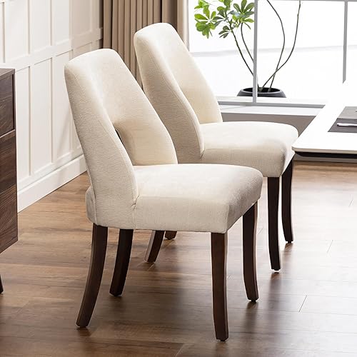 Miniatura 17 de UVV Juego de 2 sillas de comedor de madera, sillas de comedor modernas de mediados de siglo tapizadas en tela para cocina y comedor, silla de cena