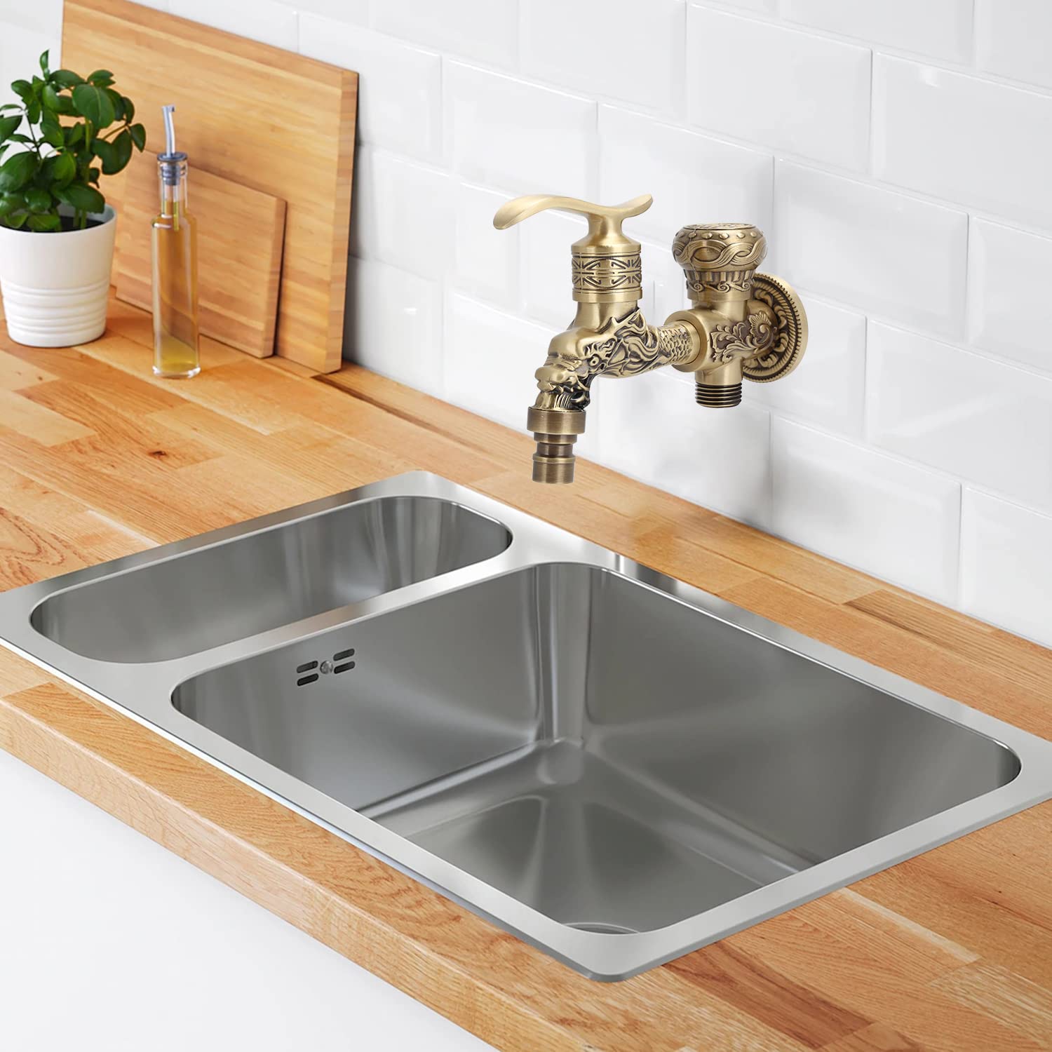 Robinet d'eau à Montage Mural Laiton Massif Antique G1/2 Robinet de Machine à Laver Cuisine Salle Bain Évier Bassin Robinet d'eau Simple Robinet Tuyau de Jardin Extérieur