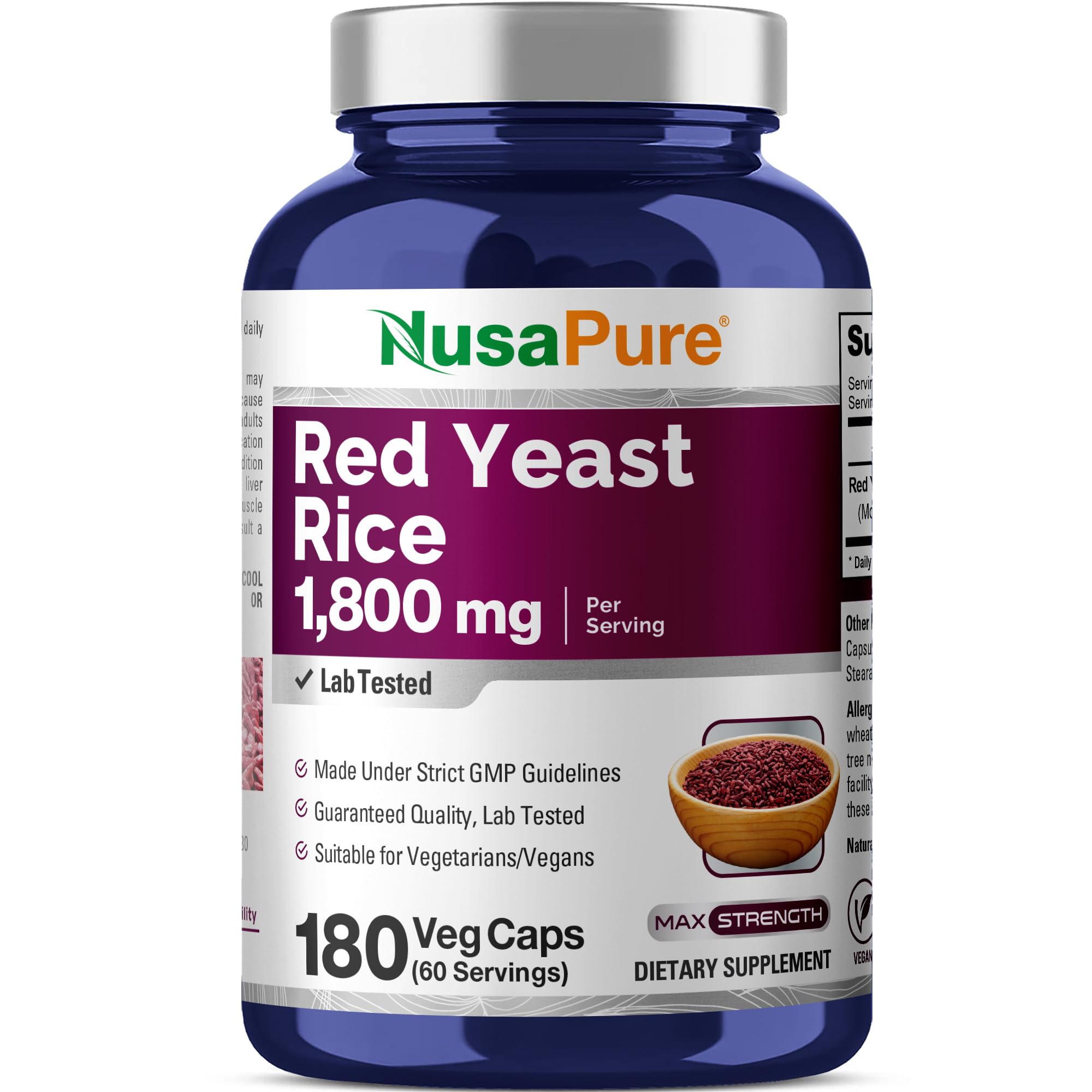 NusaPure Arroz Vermelho Fermentado 1.800 mg 180 cápsulas vegetais