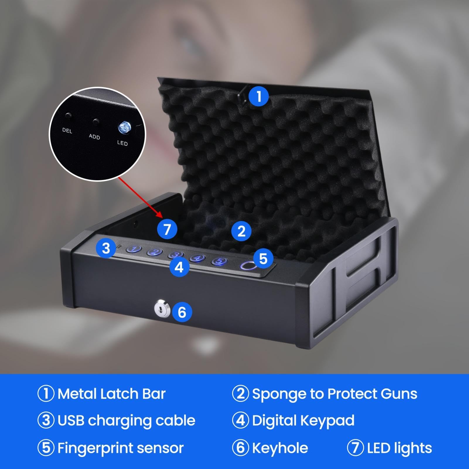 Cassaforte di Sicurezza Impronta Digitale, Chiave, Password, Serratura | Cassaforte Di Sicurezza Digitale Portatile Con Luce LED Cassetta Di Sicurezza Per Soldi, Gioielli, Documenti E V