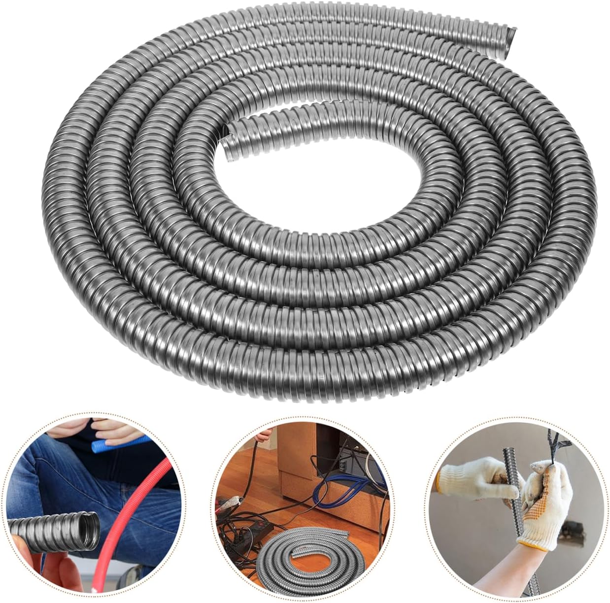 3m Stainless Steel Wire Cable Sleeve Protector Hide Cables Coiled Tube Sleeve Covers for Floor