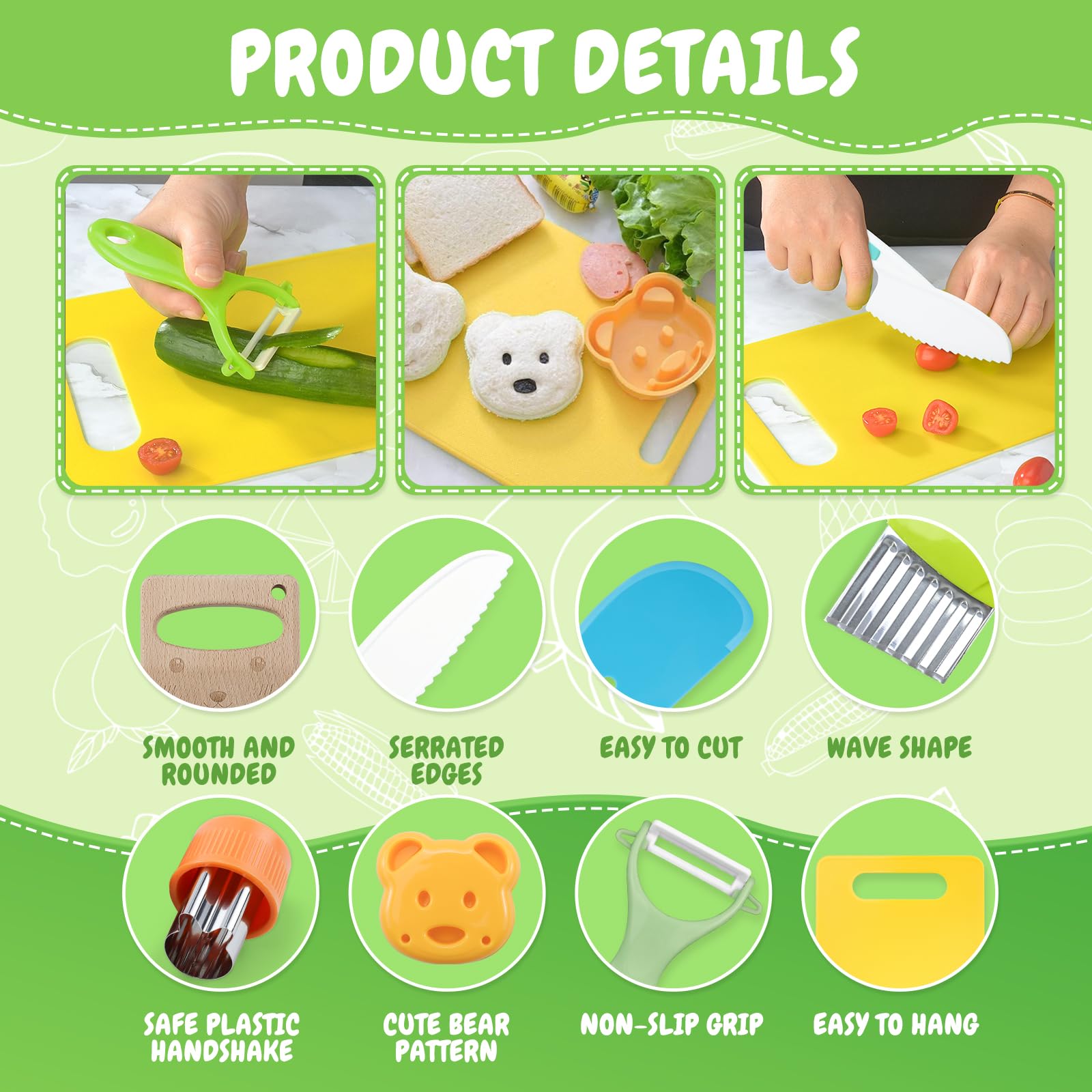 Set De Couteaux De Cuisine Sécurité Pour Enfants Aischens - 17 Pièces Montessori - Pour Fruits Et Légumes - Dès 3 Ans