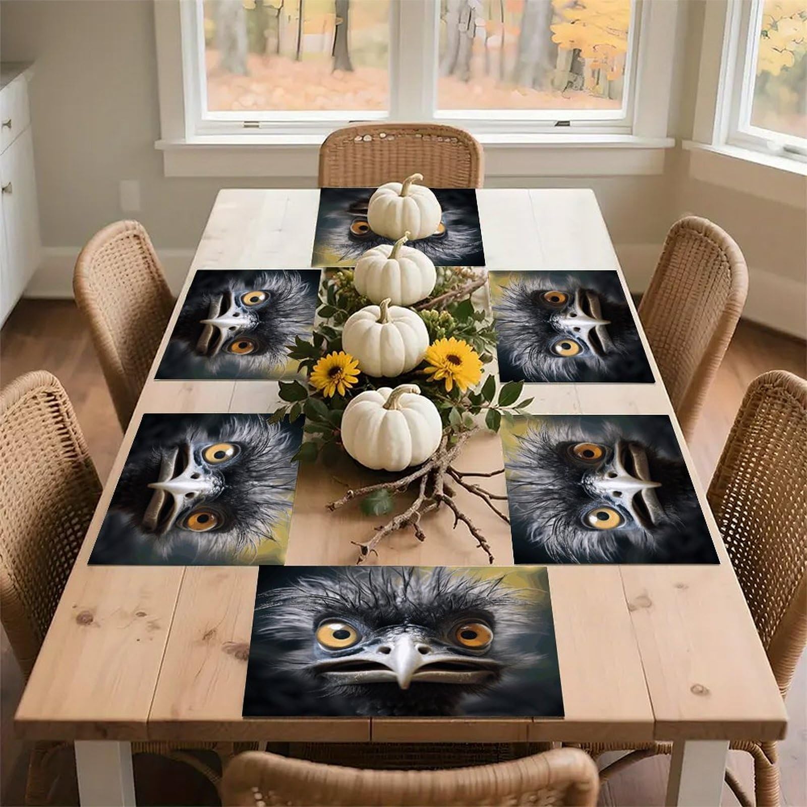 Emu Placemats Wipeable Heat Resistant Table Mats Washable Flax Place Mats Elegant Cloth Non-Slip Placemat for Kitchen Dinning Party Table Decor 12 * 18 in