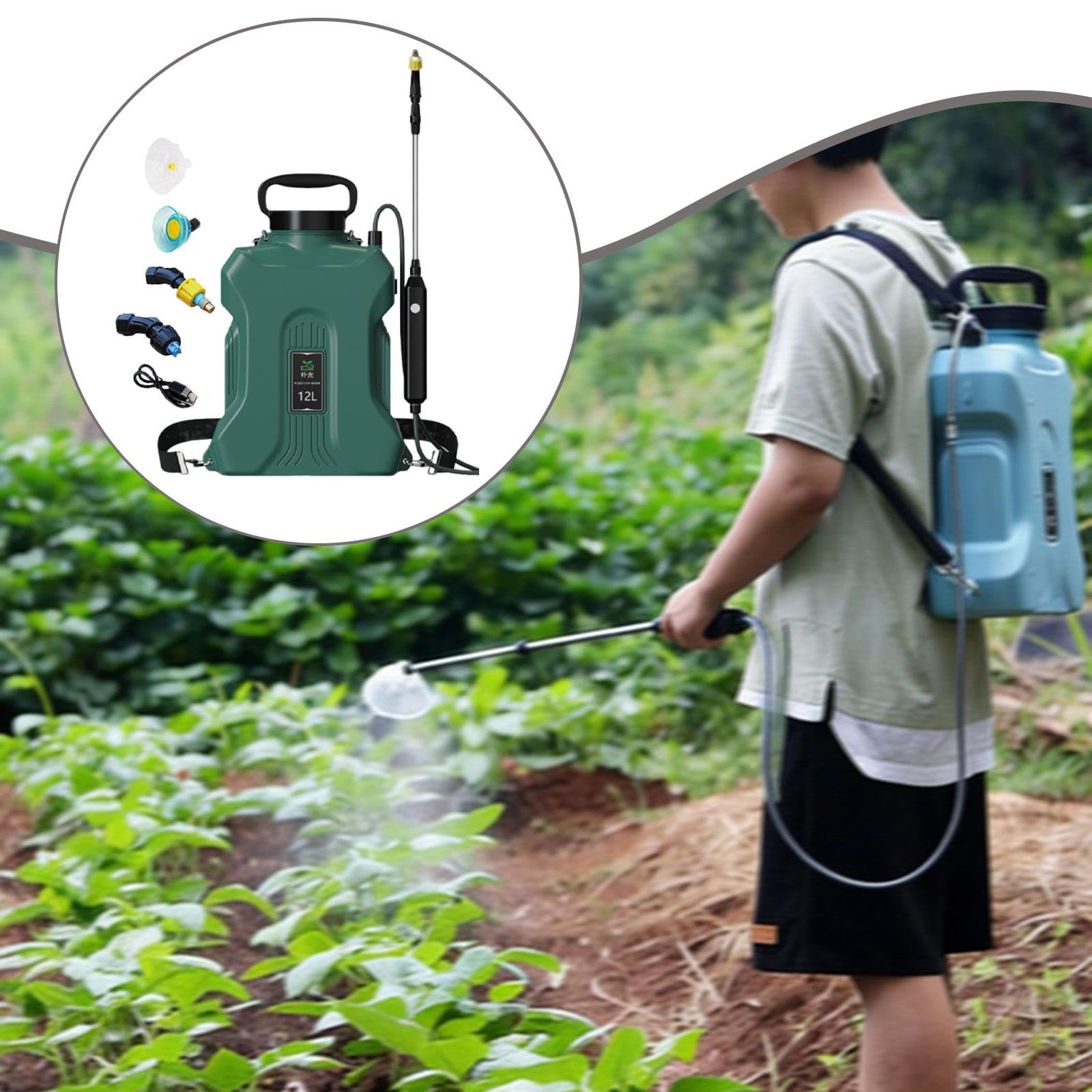 Pulverizador Eléctrico de Agua para Jardín, 12 L, Profesional Y con Lanza Retráctil para Regar Huertos, Verde