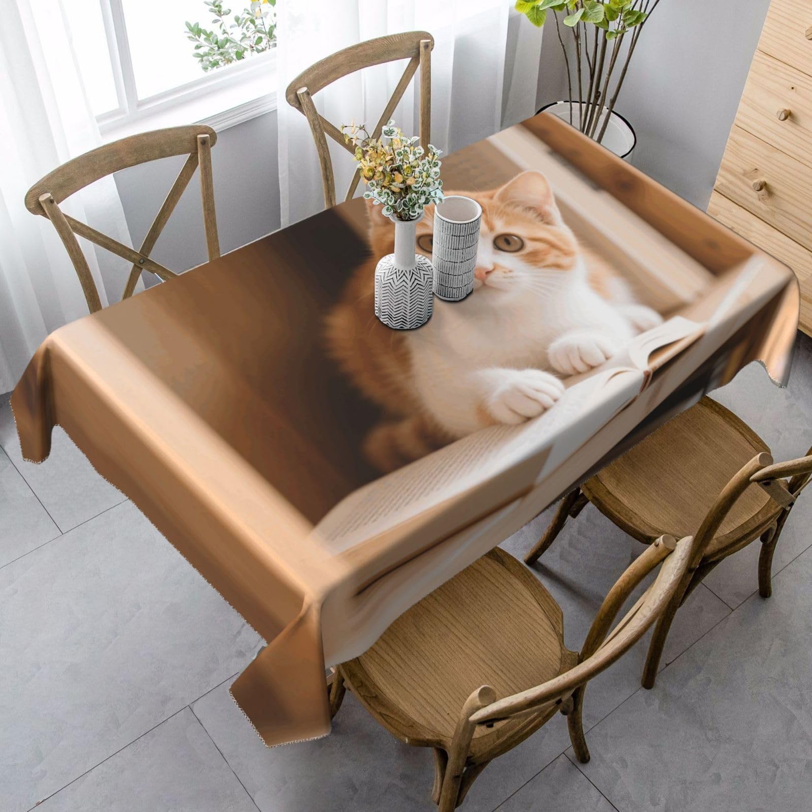 FekiLoot Cute Kitten Rectangle Tablecloth 35x55 Inch, Washable Reusable Farmhouse Table Cloths Wrinkle Free and Spillproof Kitchen Dinning Table Cover for Party Wedding Picnic Home Decor Tablecloths