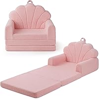 Blissful Diary 2-in-1 Kids Toddler Couch Fold-Out Sofa to Lounger, Comfy Pink Shell Chair for Playroom, Perfect Birthday Gift