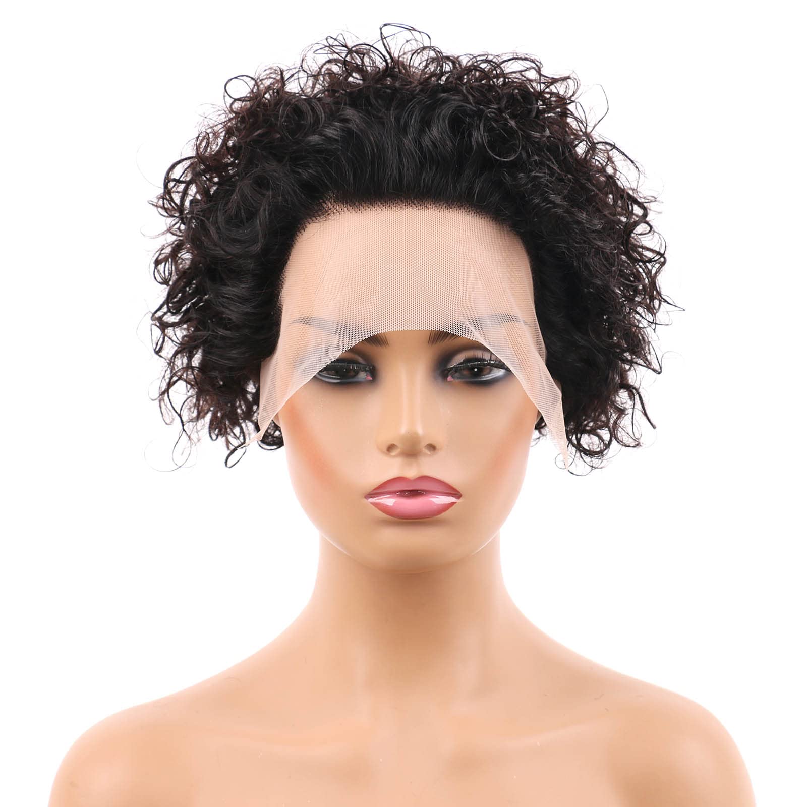 Huarisi Short Pixie Cut Curly Wigs for Black Women Human Hair 6 Inch 13x1 Transparent Lace Front Wig Remy Brazilian Hair Natural Color No Bangs Bouncy Curls